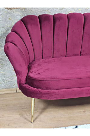 İkili İstiridye Gold Kaplama Sivriltme Ayak Çay Seti Koltuk İkili Berjer , İkili Berjer Koltuk Bordo Renk 110 x 48 Boyut/Ebat