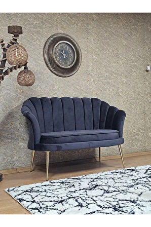 İkili İstiridye Gold Kaplama Sivriltme Ayak Çay Seti Koltuk İkili Berjer , İkili Berjer Koltuk Füme Renk 110 x 48 Boyut/Ebat