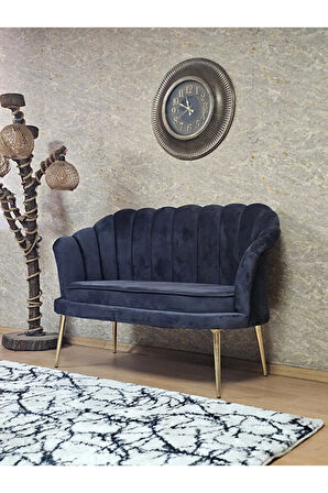 İkili İstiridye Gold Kaplama Sivriltme Ayak Çay Seti Koltuk İkili Berjer , İkili Berjer Koltuk Füme Renk 110 x 48 Boyut/Ebat