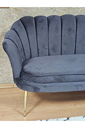 İkili İstiridye Gold Kaplama Sivriltme Ayak Çay Seti Koltuk İkili Berjer , İkili Berjer Koltuk Füme Renk 110 x 48 Boyut/Ebat