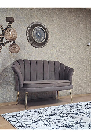 İkili İstiridye Gold Kaplama Sivriltme Ayak Çay Seti Koltuk İkili Berjer , İkili Berjer Koltuk Kahverengi Renk 110 x 48 Boyut/Ebat