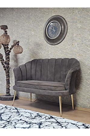 İkili İstiridye Gold Kaplama Sivriltme Ayak Çay Seti Koltuk İkili Berjer , İkili Berjer Koltuk Kahverengi Renk 110 x 48 Boyut/Ebat