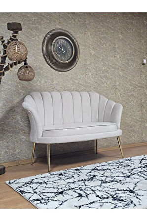 İkili İstiridye Gold Kaplama Sivriltme Ayak Çay Seti Koltuk İkili Berjer , İkili Berjer Koltuk Krem Renk 110 x 48 Boyut/Ebat