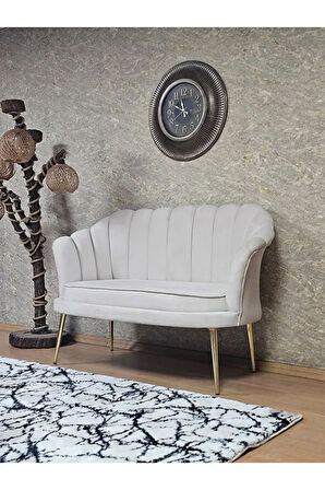 İkili İstiridye Gold Kaplama Sivriltme Ayak Çay Seti Koltuk İkili Berjer , İkili Berjer Koltuk Krem Renk 110 x 48 Boyut/Ebat