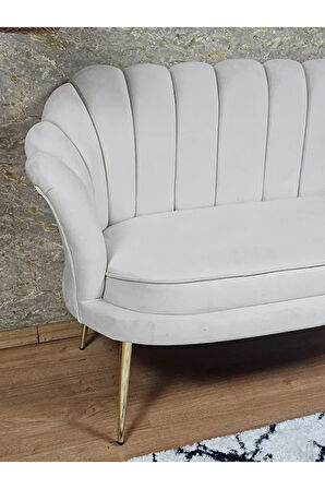 İkili İstiridye Gold Kaplama Sivriltme Ayak Çay Seti Koltuk İkili Berjer , İkili Berjer Koltuk Krem Renk 110 x 48 Boyut/Ebat