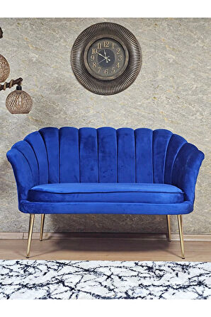 İkili İstiridye Gold Kaplama Sivriltme Ayak Çay Seti Koltuk İkili Berjer , İkili Berjer Koltuk Mavi Renk 110 x 48 Boyut/Ebat