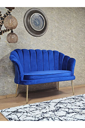 İkili İstiridye Gold Kaplama Sivriltme Ayak Çay Seti Koltuk İkili Berjer , İkili Berjer Koltuk Mavi Renk 110 x 48 Boyut/Ebat