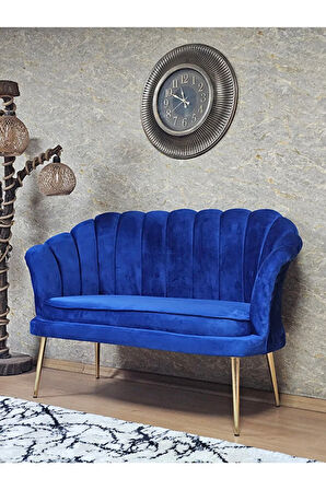 İkili İstiridye Gold Kaplama Sivriltme Ayak Çay Seti Koltuk İkili Berjer , İkili Berjer Koltuk Mavi Renk 110 x 48 Boyut/Ebat