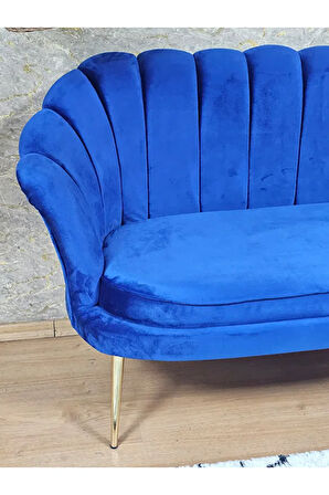 İkili İstiridye Gold Kaplama Sivriltme Ayak Çay Seti Koltuk İkili Berjer , İkili Berjer Koltuk Mavi Renk 110 x 48 Boyut/Ebat