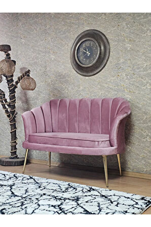 İkili İstiridye Gold Kaplama Sivriltme Ayak Çay Seti Koltuk İkili Berjer , İkili Berjer Koltuk Pembe Renk 110 x 48 Boyut/Ebat