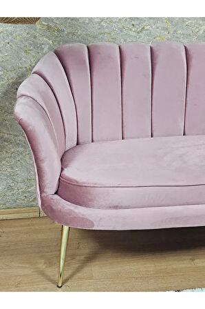 İkili İstiridye Gold Kaplama Sivriltme Ayak Çay Seti Koltuk İkili Berjer , İkili Berjer Koltuk Pembe Renk 110 x 48 Boyut/Ebat