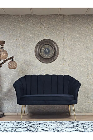 İkili İstiridye Gold Kaplama Sivriltme Ayak Çay Seti Koltuk İkili Berjer , İkili Berjer Koltuk Siyah Renk 110 x 48 Boyut/Ebat