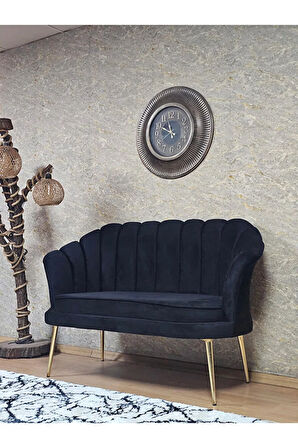 İkili İstiridye Gold Kaplama Sivriltme Ayak Çay Seti Koltuk İkili Berjer , İkili Berjer Koltuk Siyah Renk 110 x 48 Boyut/Ebat