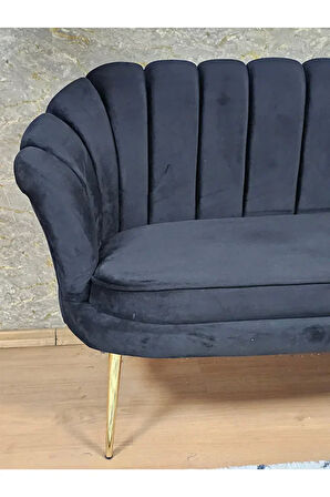 İkili İstiridye Gold Kaplama Sivriltme Ayak Çay Seti Koltuk İkili Berjer , İkili Berjer Koltuk Siyah Renk 110 x 48 Boyut/Ebat