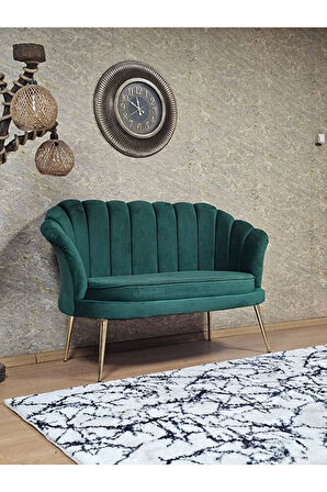 İkili İstiridye Gold Kaplama Sivriltme Ayak Çay Seti Koltuk İkili Berjer , İkili Berjer Koltuk Yeşil Renk 110 x 48 Boyut/Ebat