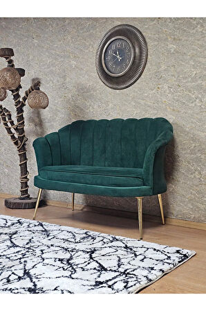 İkili İstiridye Gold Kaplama Sivriltme Ayak Çay Seti Koltuk İkili Berjer , İkili Berjer Koltuk Yeşil Renk 110 x 48 Boyut/Ebat