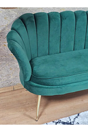 İkili İstiridye Gold Kaplama Sivriltme Ayak Çay Seti Koltuk İkili Berjer , İkili Berjer Koltuk Yeşil Renk 110 x 48 Boyut/Ebat