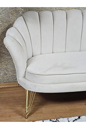 İkili İstiridye Gold Kaplama Telli Ayak Çay Seti Koltuk Tekli Berjer , İkili Berjer Koltuk Krem Renk 110 x 48 Boyut/Ebat