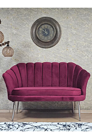 İkili İstiridye Krom Kaplama Sivriltme Ayak Çay Seti Koltuk İkili Berjer , İkili Berjer Koltuk Bordo Renk 110 x 48 Boyut/Ebat