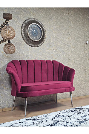 İkili İstiridye Krom Kaplama Sivriltme Ayak Çay Seti Koltuk İkili Berjer , İkili Berjer Koltuk Bordo Renk 110 x 48 Boyut/Ebat