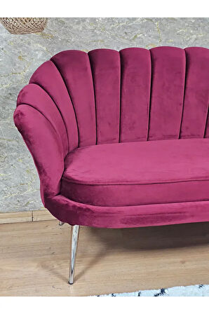 İkili İstiridye Krom Kaplama Sivriltme Ayak Çay Seti Koltuk İkili Berjer , İkili Berjer Koltuk Bordo Renk 110 x 48 Boyut/Ebat