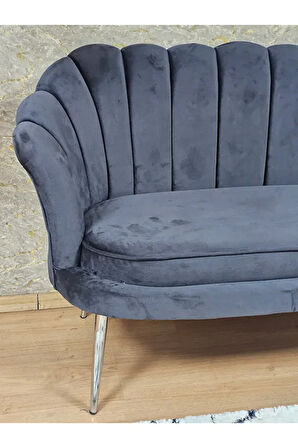 İkili İstiridye Krom Kaplama Sivriltme Ayak Çay Seti Koltuk İkili Berjer , İkili Berjer Koltuk Füme Renk 110 x 48 Boyut/Ebat