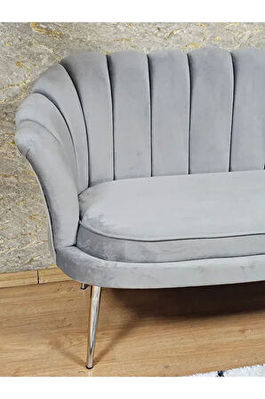 İkili İstiridye Krom Kaplama Sivriltme Ayak Çay Seti Koltuk İkili Berjer , İkili Berjer Koltuk Gri Renk 110 x 48 Boyut/Ebat