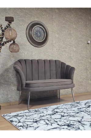 İkili İstiridye Krom Kaplama Sivriltme Ayak Çay Seti Koltuk İkili Berjer , İkili Berjer Koltuk Kahverengi Renk 110 x 48 Boyut/Ebat