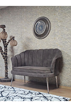 İkili İstiridye Krom Kaplama Sivriltme Ayak Çay Seti Koltuk İkili Berjer , İkili Berjer Koltuk Kahverengi Renk 110 x 48 Boyut/Ebat