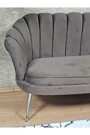 İkili İstiridye Krom Kaplama Sivriltme Ayak Çay Seti Koltuk İkili Berjer , İkili Berjer Koltuk Kahverengi Renk 110 x 48 Boyut/Ebat