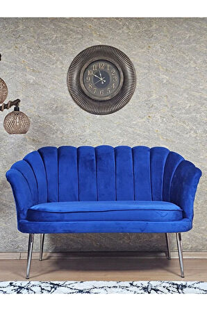 İkili İstiridye Krom Kaplama Sivriltme Ayak Çay Seti Koltuk İkili Berjer , İkili Berjer Koltuk Mavi Renk 110 x 48 Boyut/Ebat