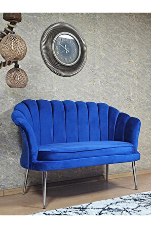 İkili İstiridye Krom Kaplama Sivriltme Ayak Çay Seti Koltuk İkili Berjer , İkili Berjer Koltuk Mavi Renk 110 x 48 Boyut/Ebat