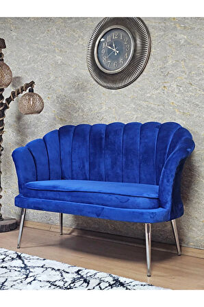 İkili İstiridye Krom Kaplama Sivriltme Ayak Çay Seti Koltuk İkili Berjer , İkili Berjer Koltuk Mavi Renk 110 x 48 Boyut/Ebat