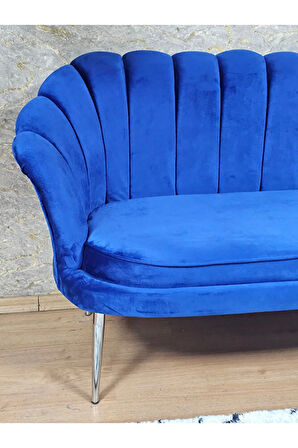 İkili İstiridye Krom Kaplama Sivriltme Ayak Çay Seti Koltuk İkili Berjer , İkili Berjer Koltuk Mavi Renk 110 x 48 Boyut/Ebat