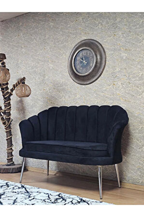 İkili İstiridye Krom Kaplama Sivriltme Ayak Çay Seti Koltuk İkili Berjer , İkili Berjer Koltuk Siyah Renk 110 x 48 Boyut/Ebat