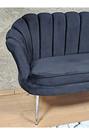 İkili İstiridye Krom Kaplama Sivriltme Ayak Çay Seti Koltuk İkili Berjer , İkili Berjer Koltuk Siyah Renk 110 x 48 Boyut/Ebat