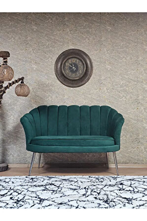 İkili İstiridye Krom Kaplama Sivriltme Ayak Çay Seti Koltuk İkili Berjer , İkili Berjer Koltuk Yeşil Renk 110 x 48 Boyut/Ebat