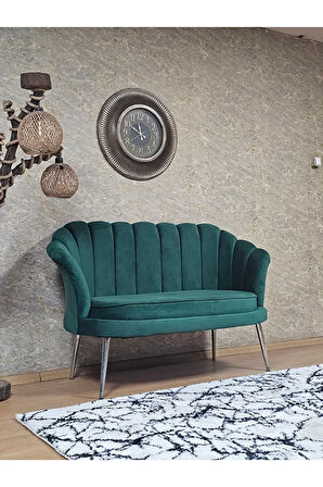 İkili İstiridye Krom Kaplama Sivriltme Ayak Çay Seti Koltuk İkili Berjer , İkili Berjer Koltuk Yeşil Renk 110 x 48 Boyut/Ebat