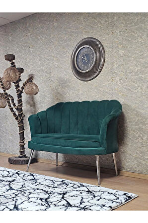 İkili İstiridye Krom Kaplama Sivriltme Ayak Çay Seti Koltuk İkili Berjer , İkili Berjer Koltuk Yeşil Renk 110 x 48 Boyut/Ebat