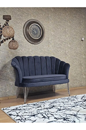 İkili İstiridye Krom Kaplama Telli Ayak Çay Seti Koltuk Tekli Berjer , İkili Berjer Koltuk Füme Renk 110 x 48 Boyut/Ebat