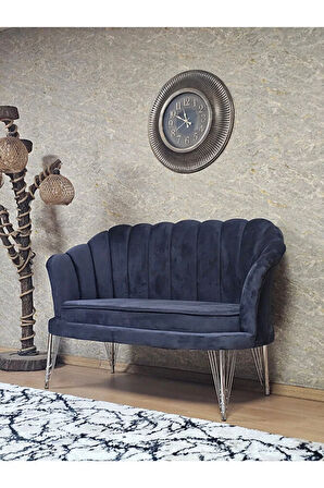 İkili İstiridye Krom Kaplama Telli Ayak Çay Seti Koltuk Tekli Berjer , İkili Berjer Koltuk Füme Renk 110 x 48 Boyut/Ebat