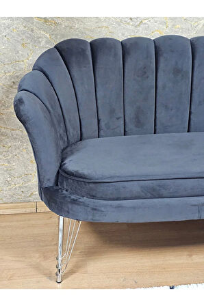 İkili İstiridye Krom Kaplama Telli Ayak Çay Seti Koltuk Tekli Berjer , İkili Berjer Koltuk Füme Renk 110 x 48 Boyut/Ebat