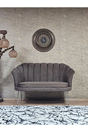 İkili İstiridye Krom Kaplama Telli Ayak Çay Seti Koltuk Tekli Berjer , İkili Berjer Koltuk Kahverengi Renk 110 x 48 Boyut/Ebat