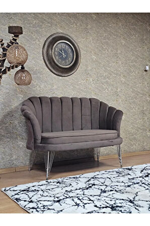 İkili İstiridye Krom Kaplama Telli Ayak Çay Seti Koltuk Tekli Berjer , İkili Berjer Koltuk Kahverengi Renk 110 x 48 Boyut/Ebat