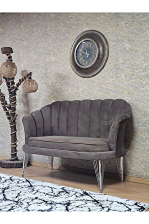 İkili İstiridye Krom Kaplama Telli Ayak Çay Seti Koltuk Tekli Berjer , İkili Berjer Koltuk Kahverengi Renk 110 x 48 Boyut/Ebat