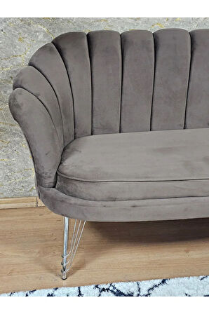 İkili İstiridye Krom Kaplama Telli Ayak Çay Seti Koltuk Tekli Berjer , İkili Berjer Koltuk Kahverengi Renk 110 x 48 Boyut/Ebat