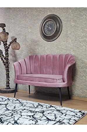 İkili İstiridye Siyah Boyalı Sivriltme Ayak Çay Seti Koltuk İkili Berjer , İkili Berjer Koltuk Pembe Renk 110 x 48 Boyut/Ebat