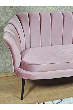 İkili İstiridye Siyah Boyalı Sivriltme Ayak Çay Seti Koltuk İkili Berjer , İkili Berjer Koltuk Pembe Renk 110 x 48 Boyut/Ebat