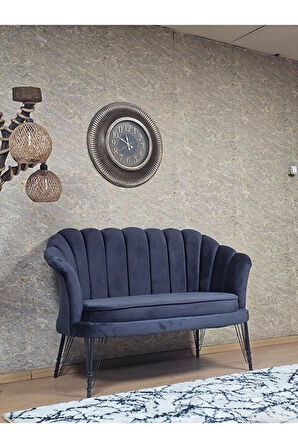 İkili İstiridye Siyah Boyalı Telli Ayak Çay Seti Koltuk Tekli Berjer , İkili Berjer Koltuk Füme Renk 110 x 48 Boyut/Ebat