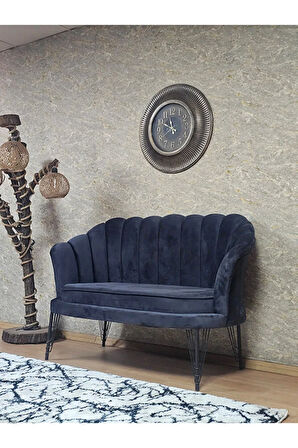 İkili İstiridye Siyah Boyalı Telli Ayak Çay Seti Koltuk Tekli Berjer , İkili Berjer Koltuk Füme Renk 110 x 48 Boyut/Ebat